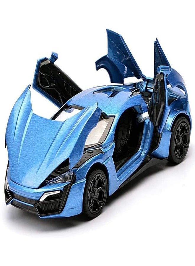 AHBHT Kids Model 1:24 Hyper Sport Die Cast Metal Car Pull Back Action Opening Doors with Realistic Engine Sound Lights Toy Car Gift for Boys - Blue - Image 1